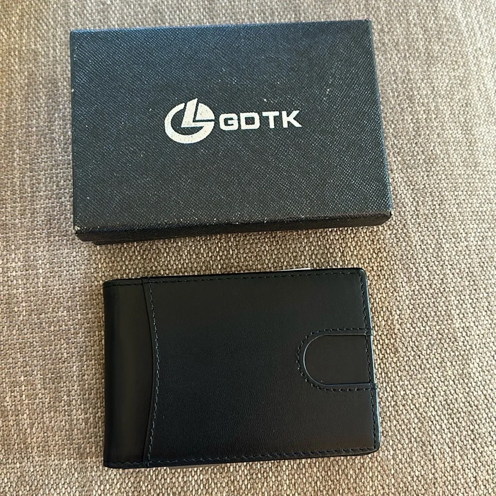 GDTK Men’s Black Leather Wallet Slim Money Clip RFID Blocking NEW